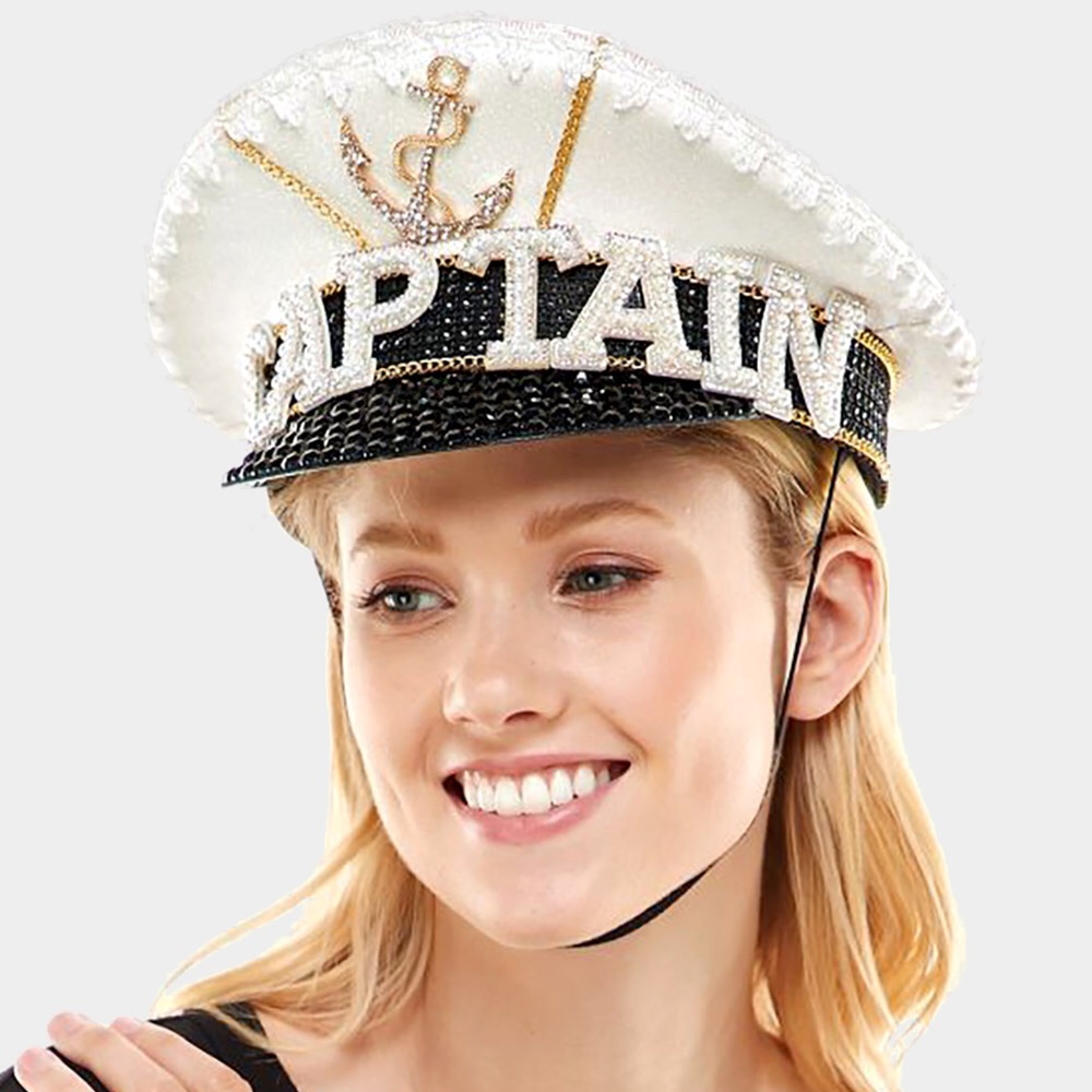 Black Rhinestone Studded Captain Hat